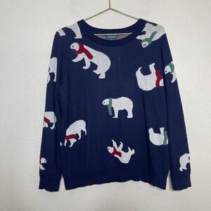 ModCloth Sweater Size 1x Polar Bear Scarf Novelty Christmas Winter Pullover Knit